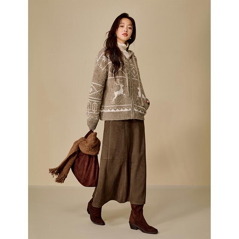 INMAN Women's Fair Isle Hooded Knit Cardigan