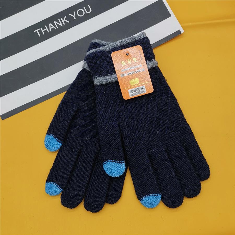 Touch Screen Wool Gloves Autumn and Winter Men's Warm Full Finger Five Finger Knitting Students