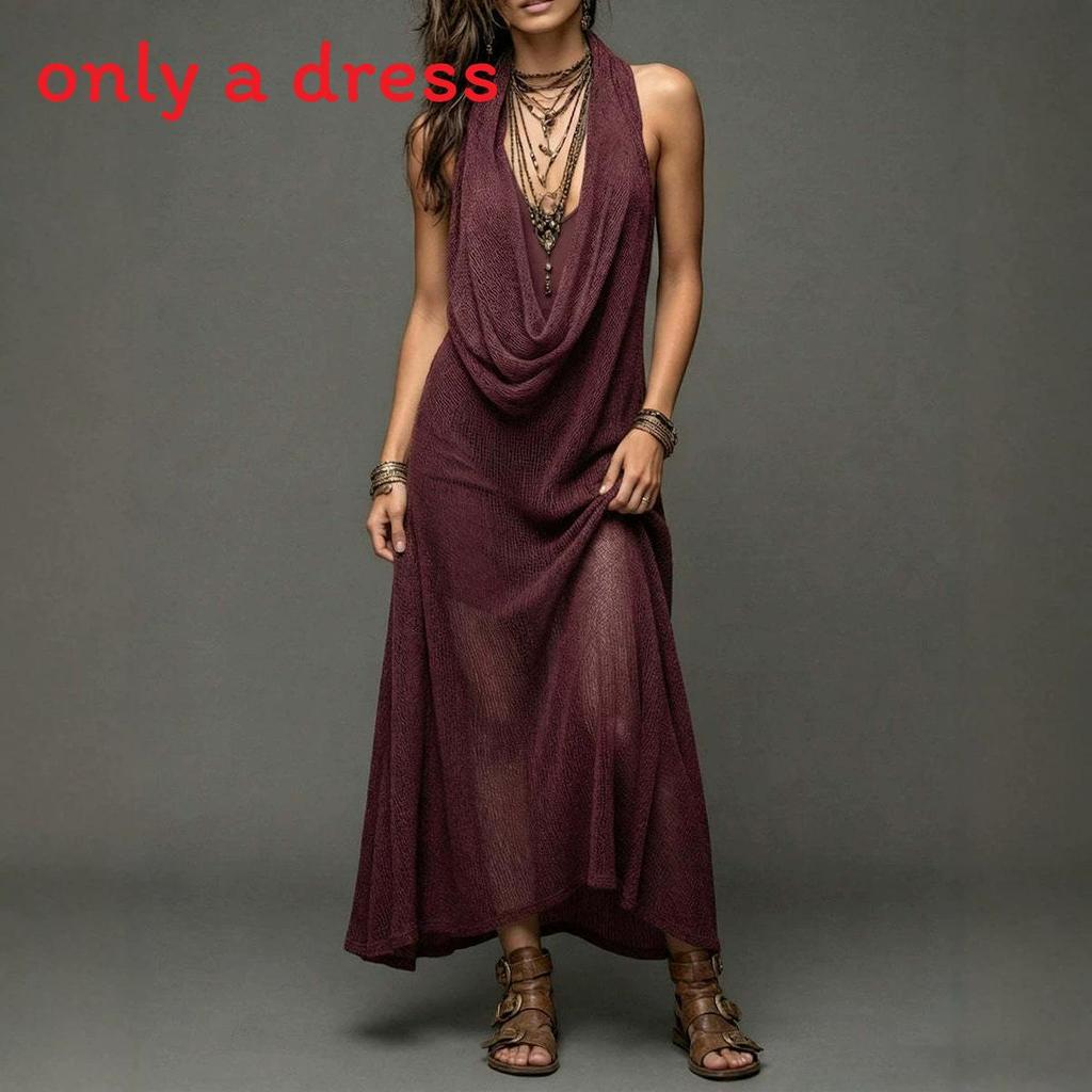 Bohemian Beach Dress With Knit Fabric For Vacation Travel