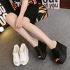 Fashion FHC14cm High Heels Wedges Sandals,Summer Shoe,Platforms Slides,Peep Toe Slippers,Microfiber Leather Slip On,Black,White,Dropship