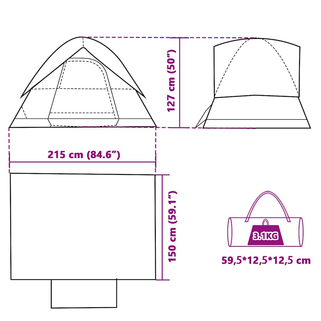 Dome Camping Tent for 2 Persons Blue Waterproof