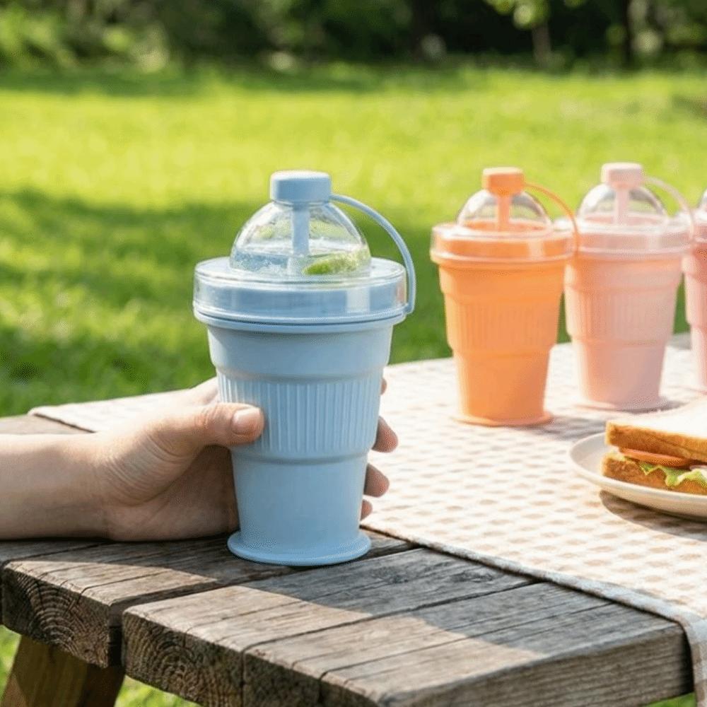 Leak-proof Silicone Ice Ball Cup Built-in Straw 2-in-1 Travel Mug  Summer Outdoor