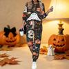 Conjunto de Dos Piezas con Estampado de Halloween para Mujer, Top de Manga Larga con Cuello Redondo y Pantalones Jogger con Cordón, Chándal Casual para Primavera Otoño