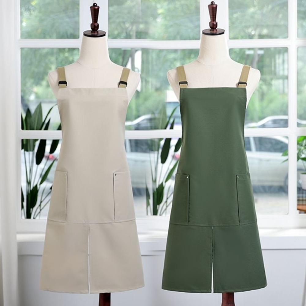 Fashion Canvas Baking Apron Waterproof Adjustable Strape Coffee Overalls Split Hem Design Japanese Style Work Cloth Kitchen Use