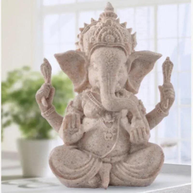 Handmade Sandstone Ganesha Buddha Elephant Statue Sculpture Figurine for Home Decoration Living Room