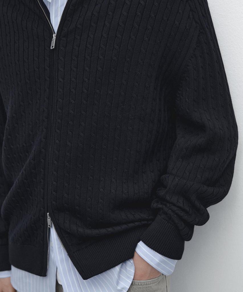 Massimo Dutti Cotton Cable Knit Zip-Up Cardigan