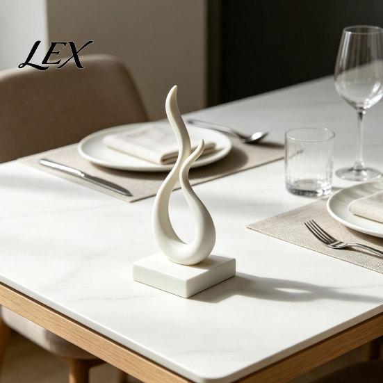 Decorative Office Desk Statues Abstract Flame Sculpture, 3D Printed Modern Minimalist Art Statue with Square Base, Unique Housewarming Gifts