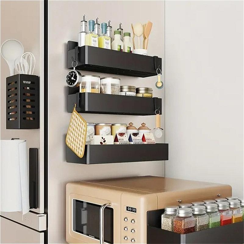 Magnetic Refrigerator Shelf, Kitchen Organizer, No-Drill Spice Rack, Household Refrigerator Side Hanging Shelf