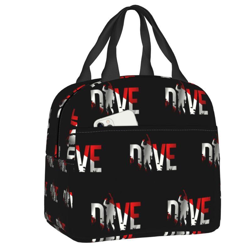 Scuba Dive Flag Bubble Red White Portable Lunch Box for Diving Thermal Cooler Food Insulated Lunch Bag School Children Student