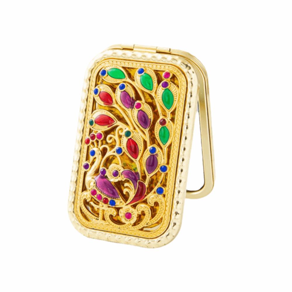 Square Compact Pocket Mirror Retro Double Sided Mirror Portable Peacock Makeup Mirror Beauty