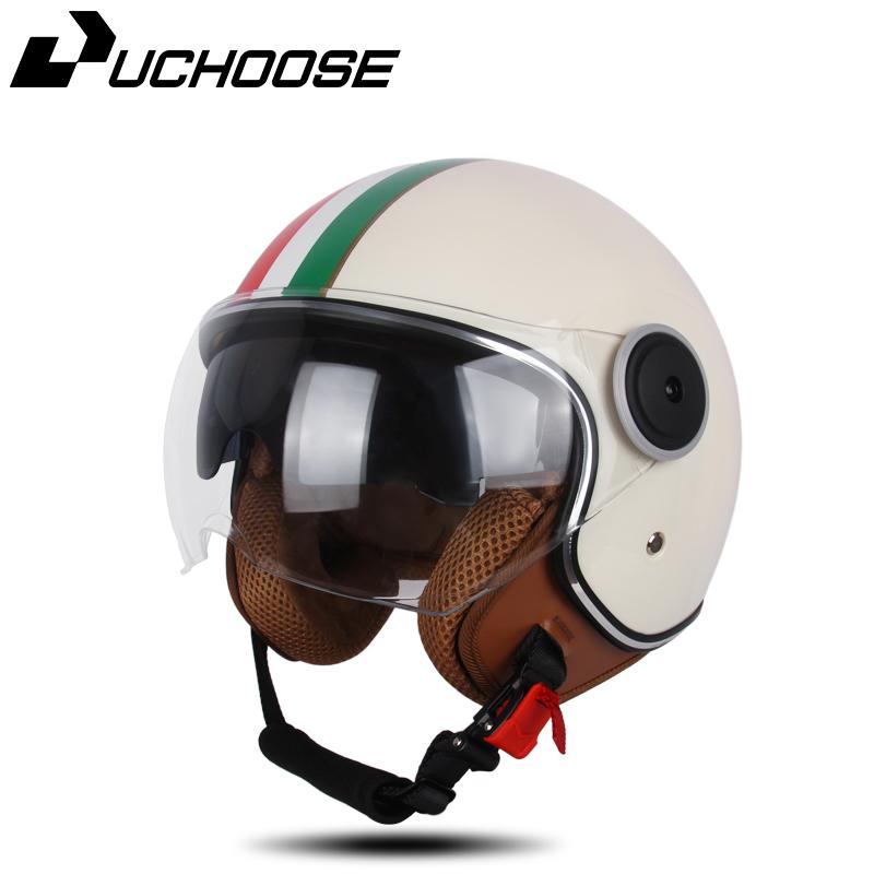 UCHOOSE 3/4 Open Face Motorcycle Helmets With For Men Women Vintage Moto Bike Cascos Scooter Protective Helmets