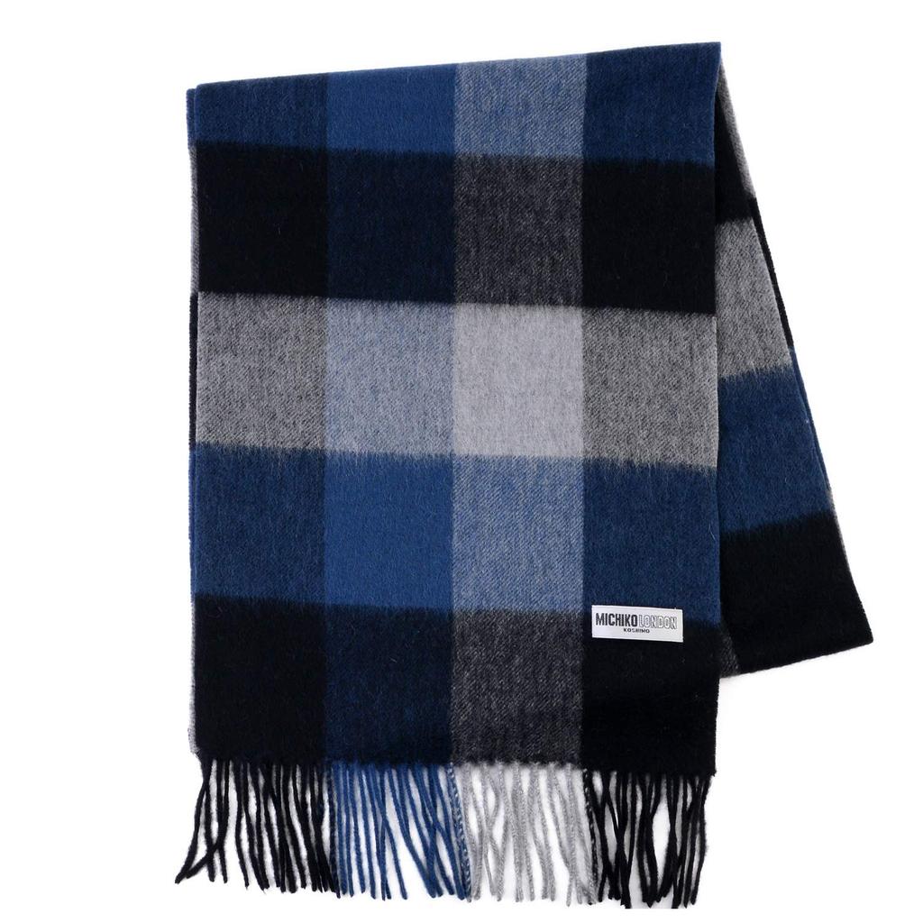 MICHIKO LONDON Cachecol de Lã Marca Cold Block Xadrez, Unissex, Tempo, (Padrão B Preto/Marinho)
