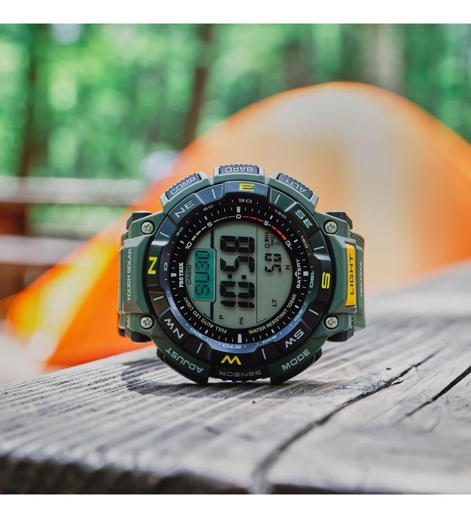 Men's ProTrek Triple Sensor Atomic Watch with Altimeter, Barometer, Thermometer, Compass, World Time, Green 52mm