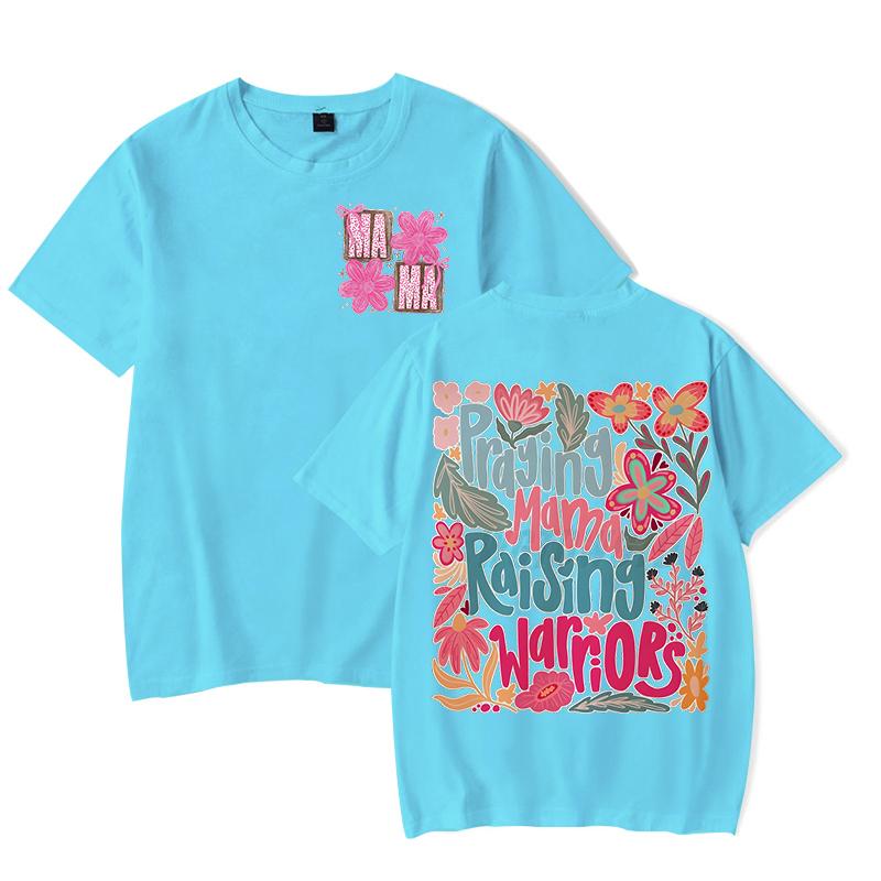Trendy Women Clothing Mama Boho Floral Graphic T Shirts Praying Mamas Raising Warriors Graphic Tee Retro Vintage Mama T-shirt
