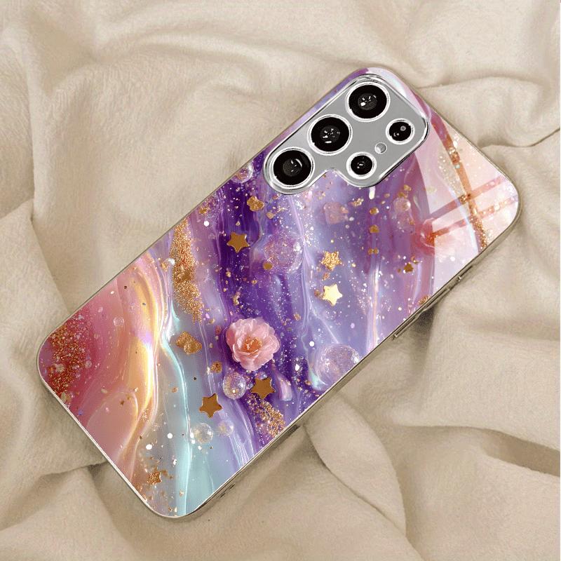 Gold-plated tempered glass phone case for Galaxy S26  S25  S24  S23  and S22 Ultra Plus. Dreamy starry sky color gradient.