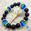 Luminous Firefly Glass Kerama Marine Pair Bracelet Onyx 12mm Quartz 10mm Glass Beads [Sea Drop] Glow-in-the-dark [092bt]