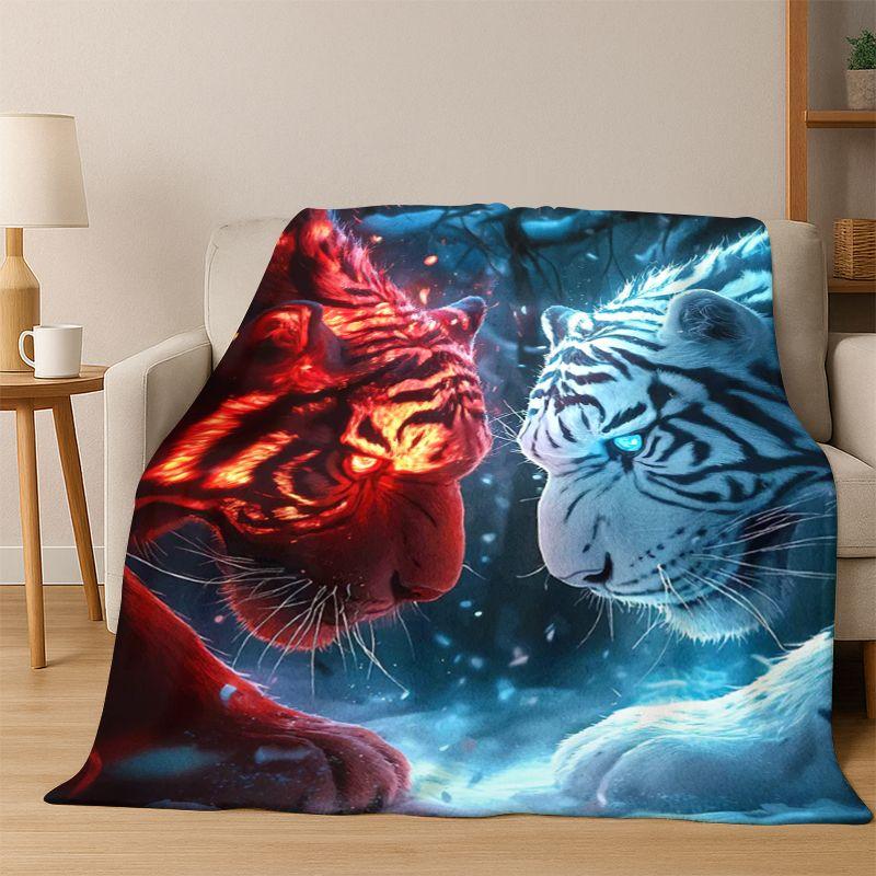 Tiger, Beast Wildlife Cartoon Flannel Blanket Soft Warm Throw Blanket for Bedroom Living Room Bed Travel Camping Picnic Gift