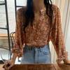 Loose Chiffon Floral Shirt Tops Round Neck Women's Chiffon Blouse Sweet Sweet Flower Shirts  Girl
