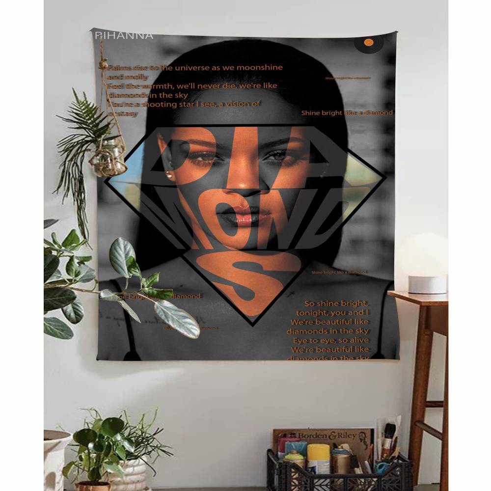 Famous Singer Rihanna Pop Music Anime Tapestry Hippie Flower Wall Carpets Dorm Decor Wall Hanging Home Decor