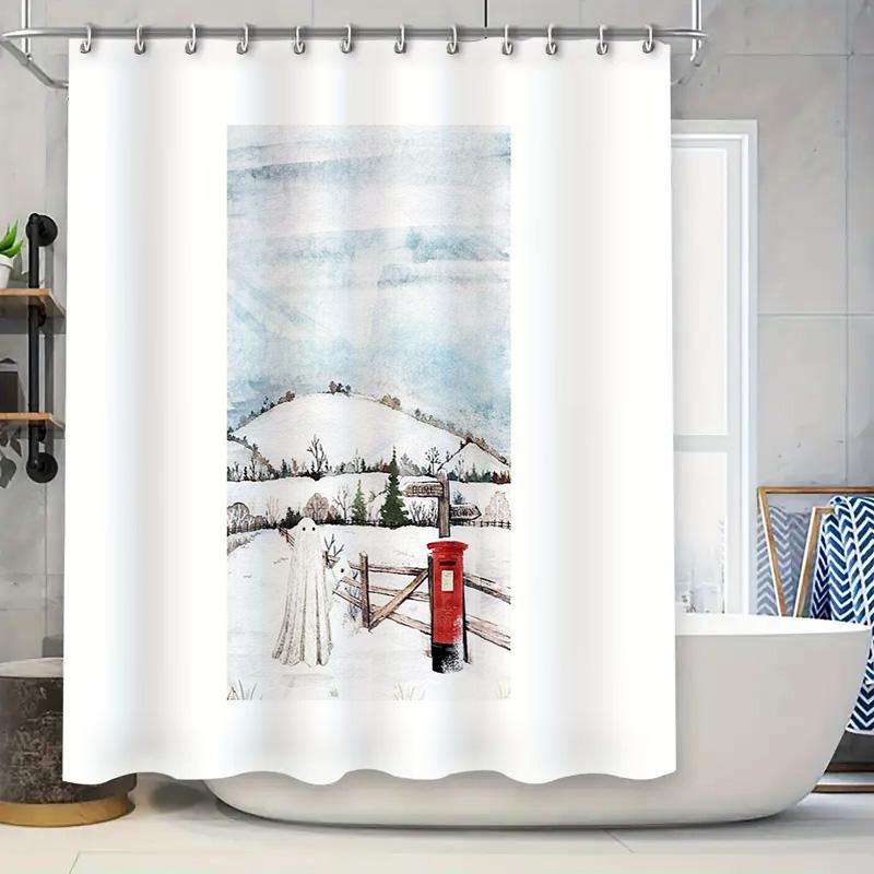 

Vintage Landscape Shower Curtain Rustic Farmhouse Bathroom Decor Countryside Scenic Print Backdrop Washable Curtains W60H190(CM)-1 Pcs