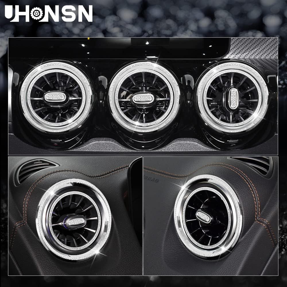 UHONSN 15 sztuk Akcesoria Mercedes Benz Błyszcząca Przednia Wentylacja Pokrywa Dekoracyjna Pani Wnętrze Słodka Naklejka Kalkomania Stop Cynku Srebrny