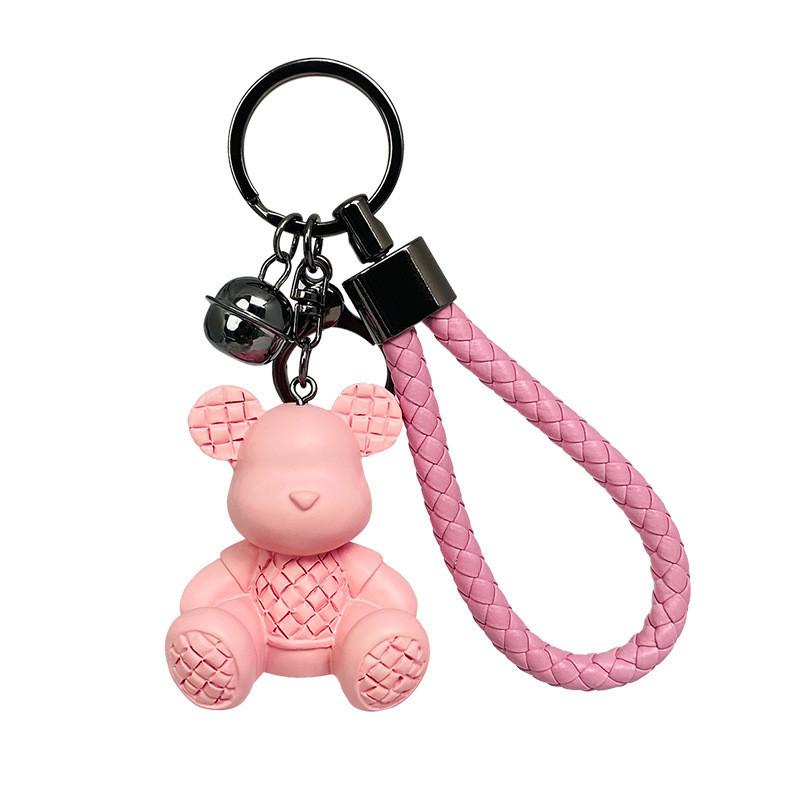 Adorable Plaid Bear Keychain Resin Material Unique Car Bag Decoration Gifts