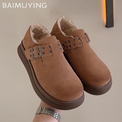 Suede Women Flats Snow Boots Platform Short Plush Buckle Casual Shoes 2025 Trend Walking Warm Designer Winter Botas De Mujer
