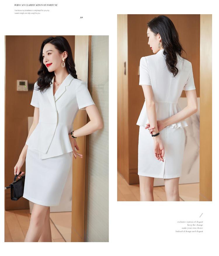 Dámský letní bílý oblek - profesionální formální oblečení pro recepci kosmetického salonu