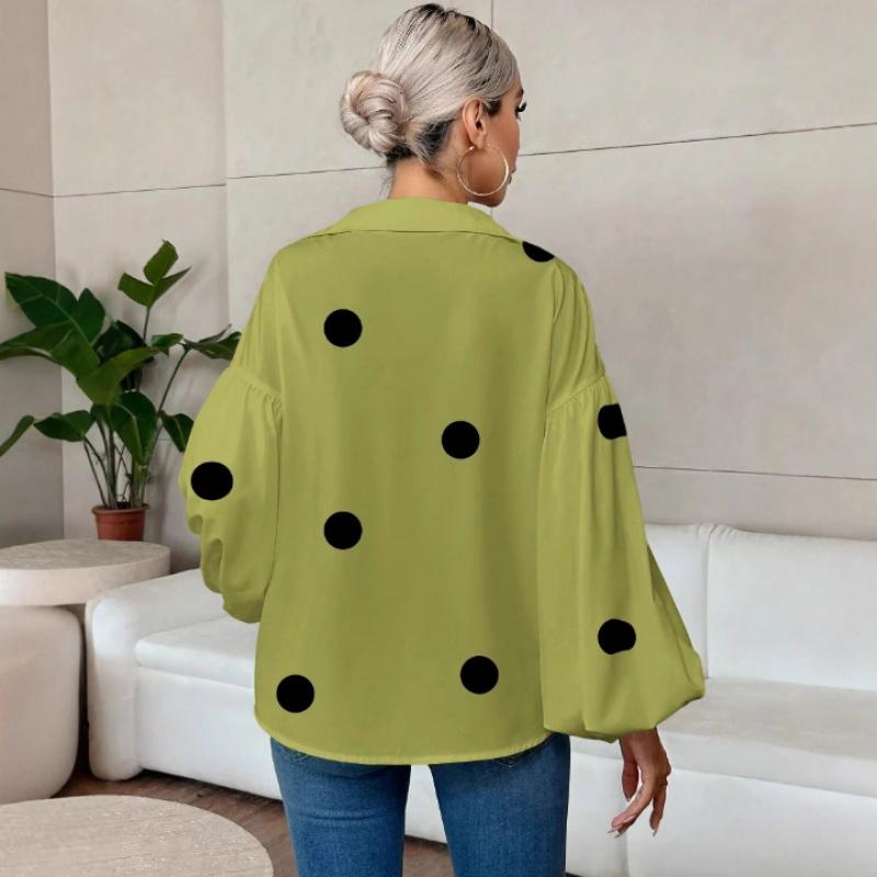2026 New Fashion Casual Women's Polka Dot Loose Bubble Long Sleeve Loose Top