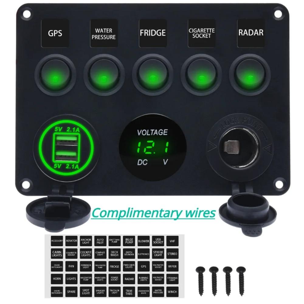 LED Car Charger 12V Switch Panel Power Outlet 4.2A Dual USB Charger Digital Voltmeter Switch Combo for Boats Trucks Car Campers