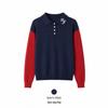 MU Women's Color Block Polo Neck Embroidery Knit Sweater - Long Sleeve, Autumn/Winter, Simple & Elegant.