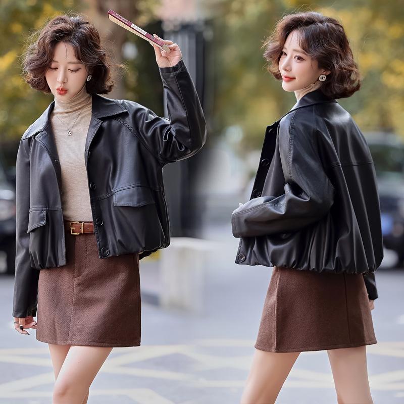 Leather jacket women's short spring new small design casual jacket top
