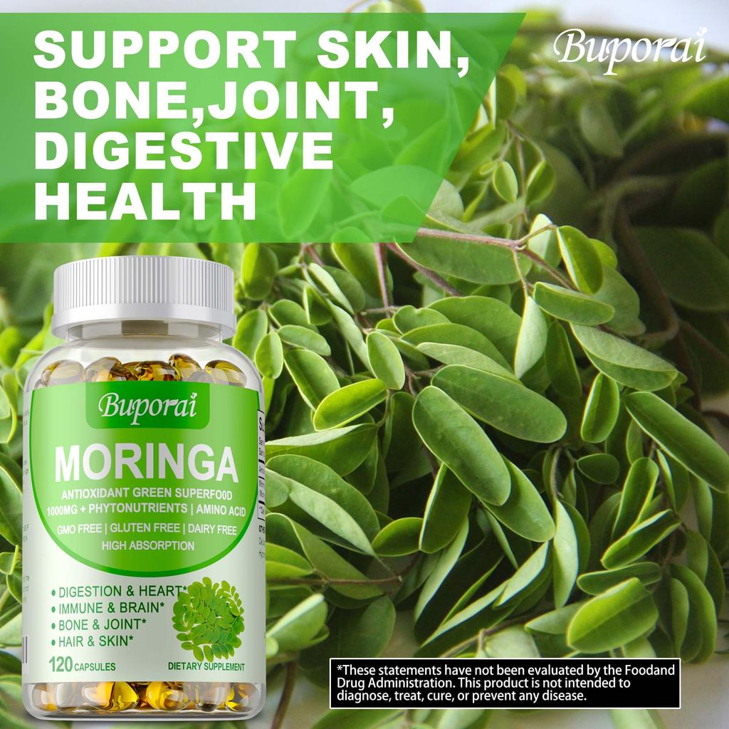 Moringa Capsules 1000mg - Bone & Joint Boost, Support Digestive and Heart Health
