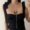 2025 New Metal Blue Butterfly Necklace for Women Long and Pullable Light Luxury Collarbone Chain Fashion Sweater Chain Pendant
