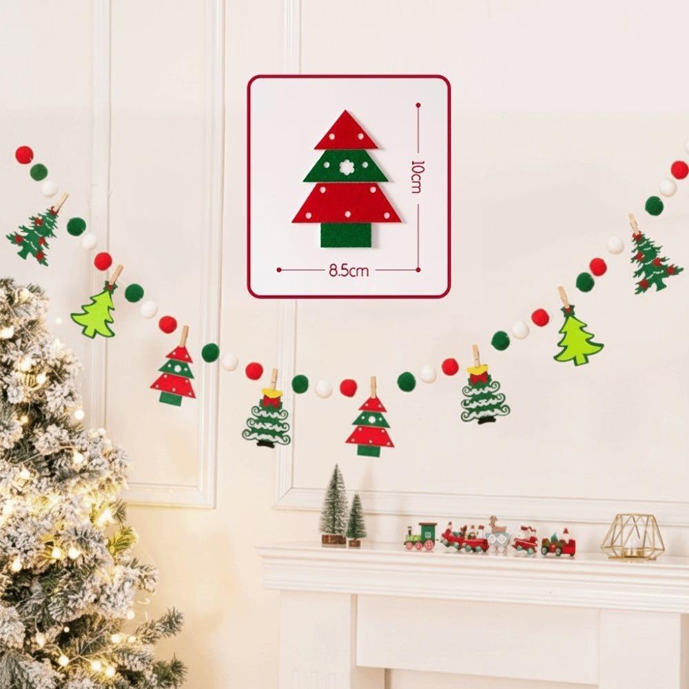 Festive Lights Felt Christmas Banner Decorated DIY Handmade Christmas Pendant Furry Balls LED String Light Home Room