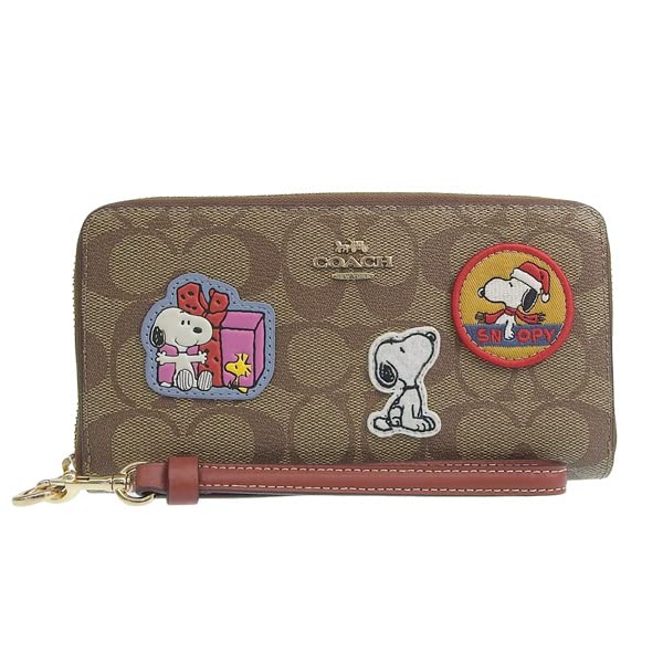 Wallet Long Wallet Outlet with Zipper Strap Leather C4452 CE705 CF218 WOOD [Coach] Women's (KHAKI×RED MULTI2/Beige) [Item]