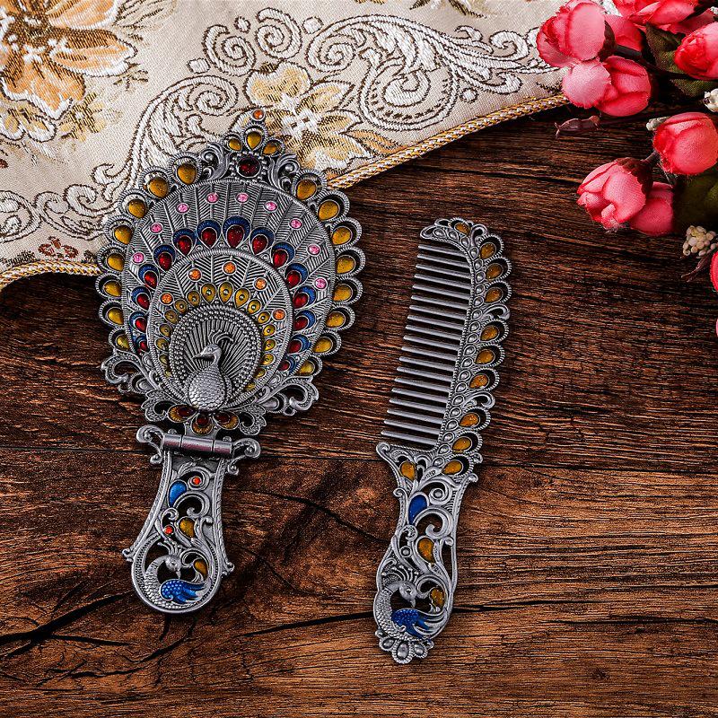 Evropská retro skládací sada zrcátka a hřebenu: Přenosný držák ve stylu Ruska pro make-up