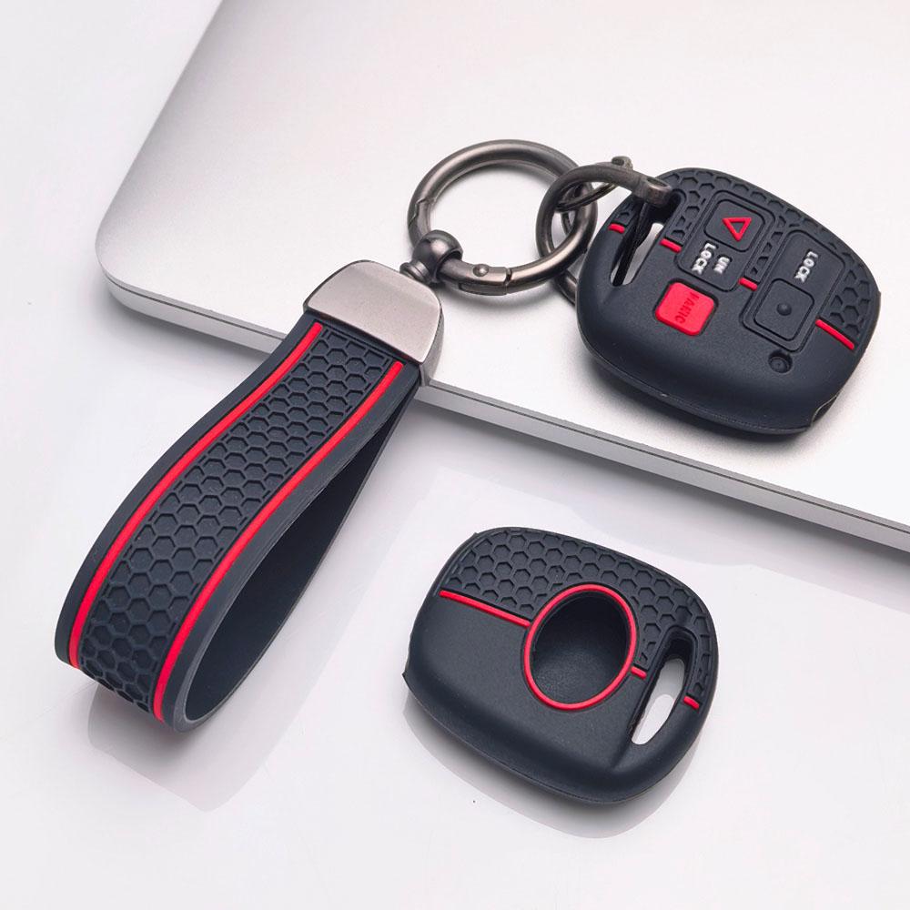 Silicone Key Fob Cover with Matching Wrist Strap for Toyota Camry Prado FJ Cruiser Previa RAV4, Fits Toyota Camry Cruiser RAV4, Protective Accessory