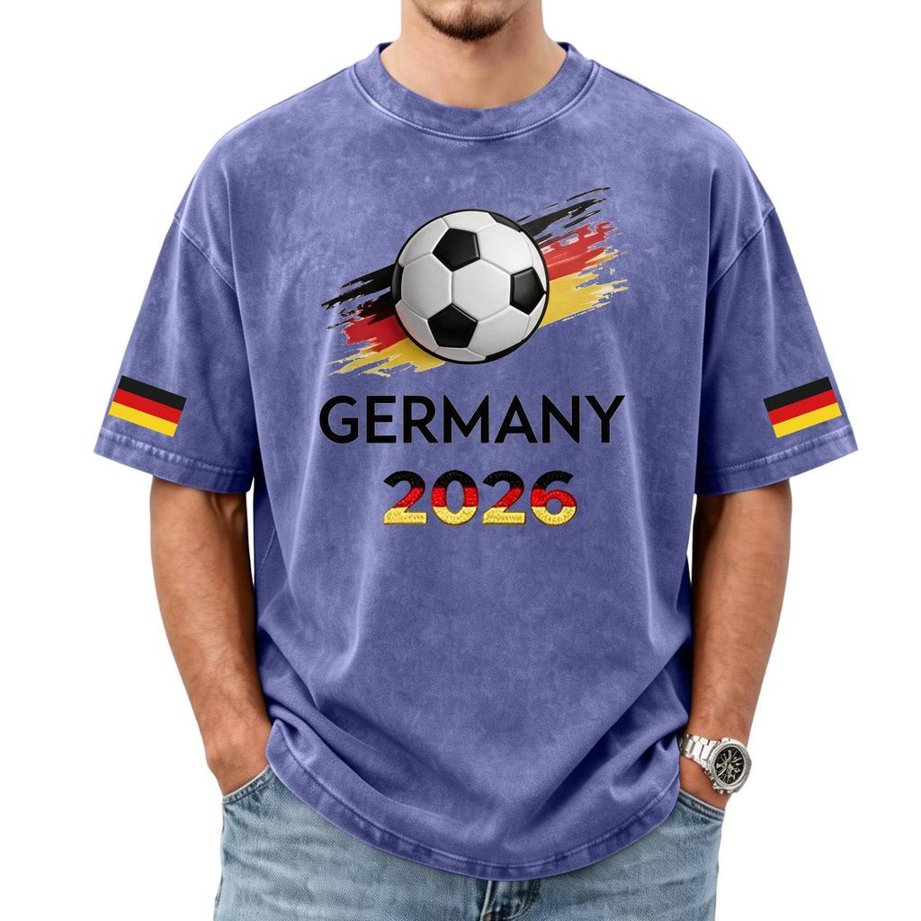 Men's Casual Short Sleeve T Shirt Soccer Graphic Print Fan Support Top Germany 2026 Football Theme Washed Style