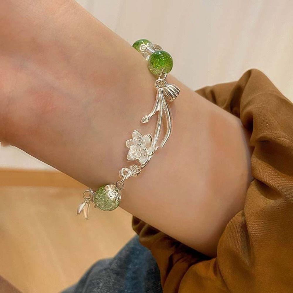 Beads Chinese Style Bracelet Butterfly Women Hand Chain Cute Lotus Charm Bracelet  Women