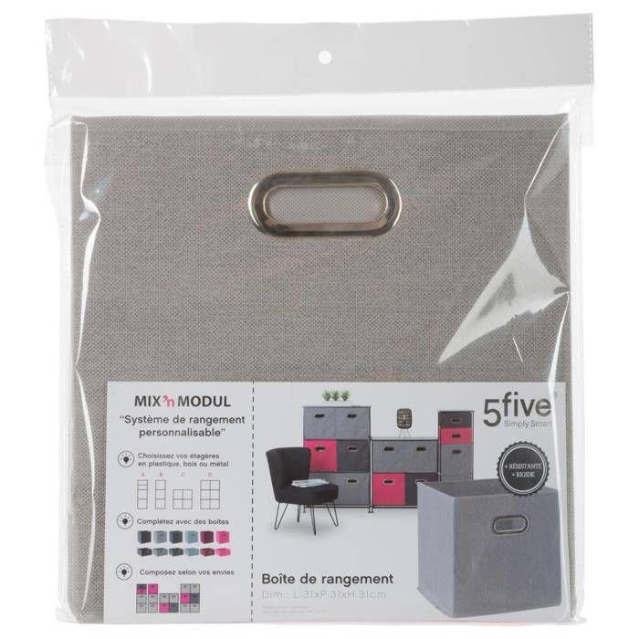 5five - panier tissu 31x31cm "mix n modul" gris clair chiné