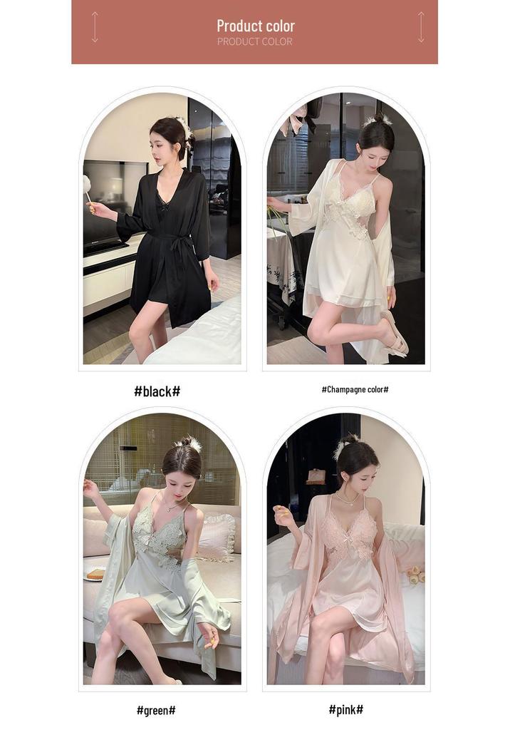 Women's Ice Silk Lace Camisole Nightgown Set: Sexy Spring/Autumn Pajamas & Homewear