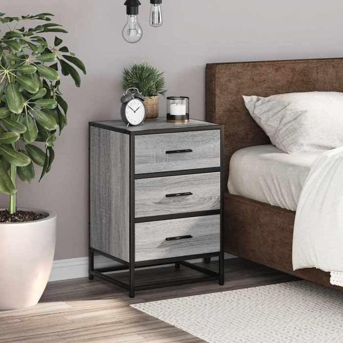 VidaXL Bedside Table Sonoma Grey 40x34.5x60 Cm Engineered Wood Metal, Side Table, Nightstand, Side Table 848722