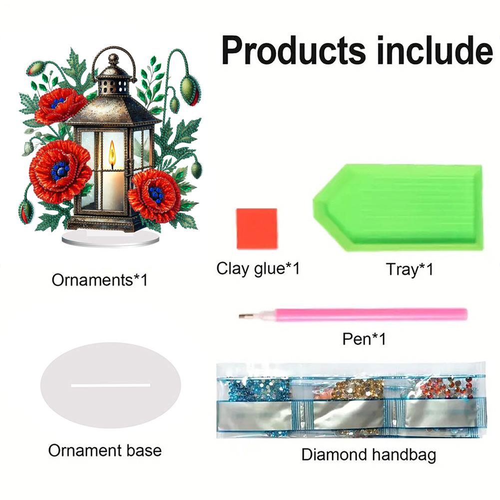 2D Flat Print Flower Night Light DIY Desktop Diamond Art Kits Diamond Painting Desktop Ornaments Kit Bedroom Table Decoration