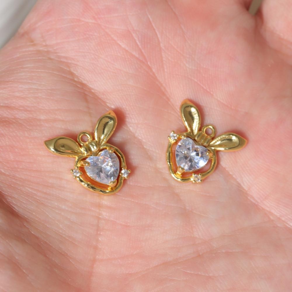 Golden Plated Copper Cute Rabbit Charms Pendants with Clear Zirconia, DIY Jewelry Making Supplies for Earrings Necklaces, Sweet Girly Gift for Women