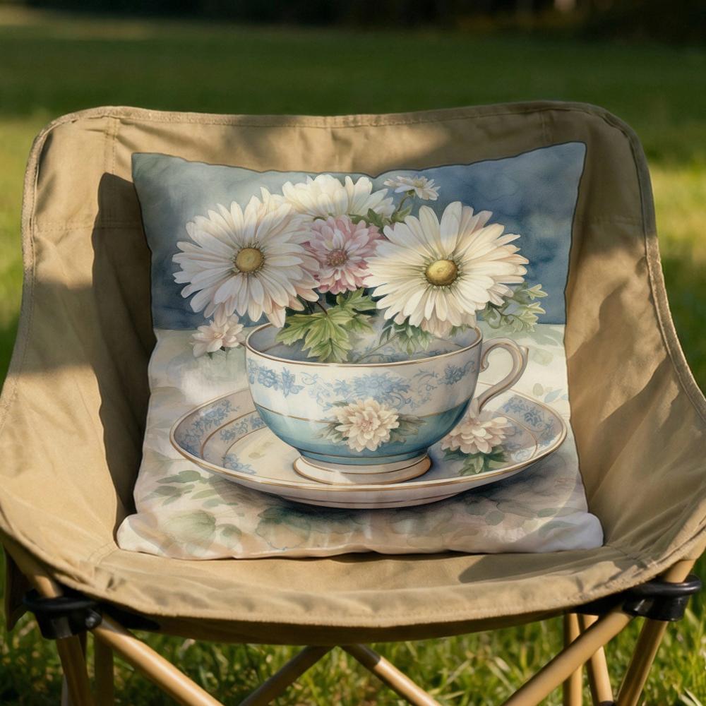 Painting Cup of Flowers Cushion Cover Soft Reversible  Durable Pillow Cover  MultiScene Use for Home  Car Daily Comfort