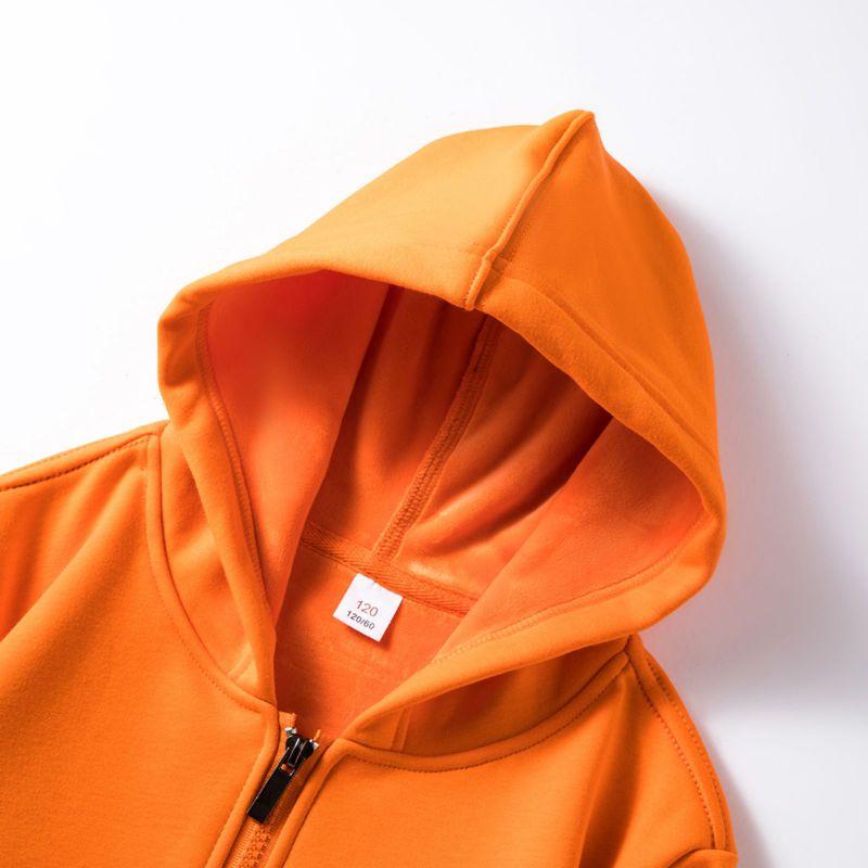 2-12 Years Kids Solid Color Hooded Zipper Coat Long Sleeve Outwear