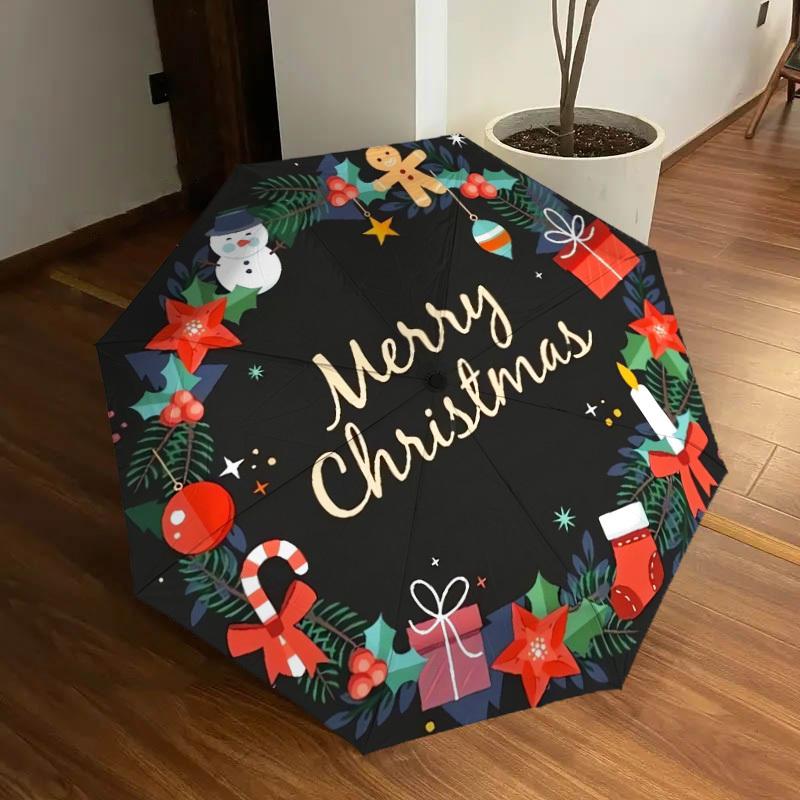 1pc Christmas Wreath Decorations Umbrella with Plastic Handle,Suitable for All Seasons Home Travel Outdoor UmbrellaDD240