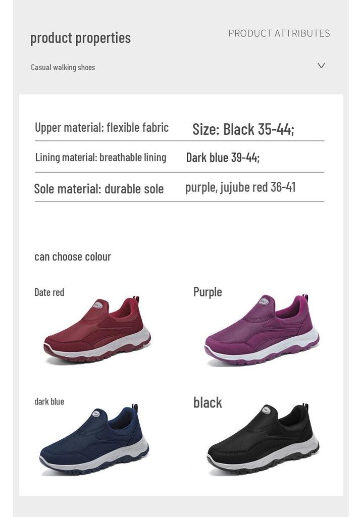 Women's Slip-On Walking Shoes for Couples, Casual Style for Middle-Aged & Elderly, Soft Sole, Shallow Mouth Design