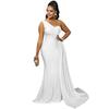 Lady Evening Dress One Shoulder Sleeveless Split Hem Solid Color Pleated Solid Color Prom Cocktail Party Maxi Dress Ball Gown